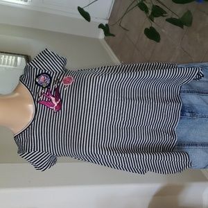 Jessica Simpson s jagged hem striped flowy top embroidered & metal adorned